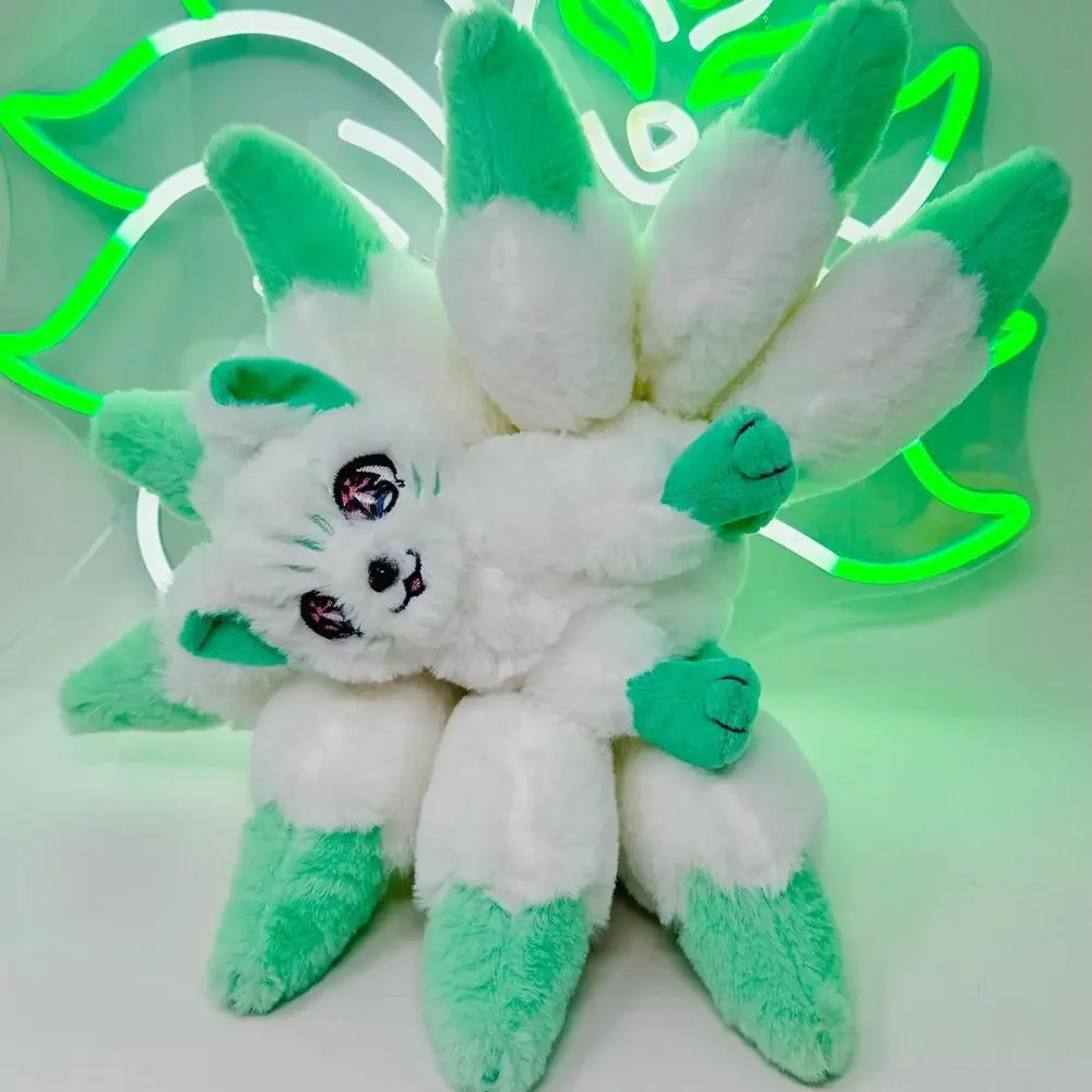 Kitsune - Mint Green & White Nine-Tailed Fox Plush - GameFox - Picture 2 of 4